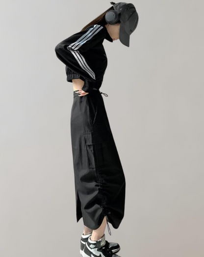 Damen-Midirock, Utility-Stil, mit Taschen aus strapazierfähigen Stoff-2