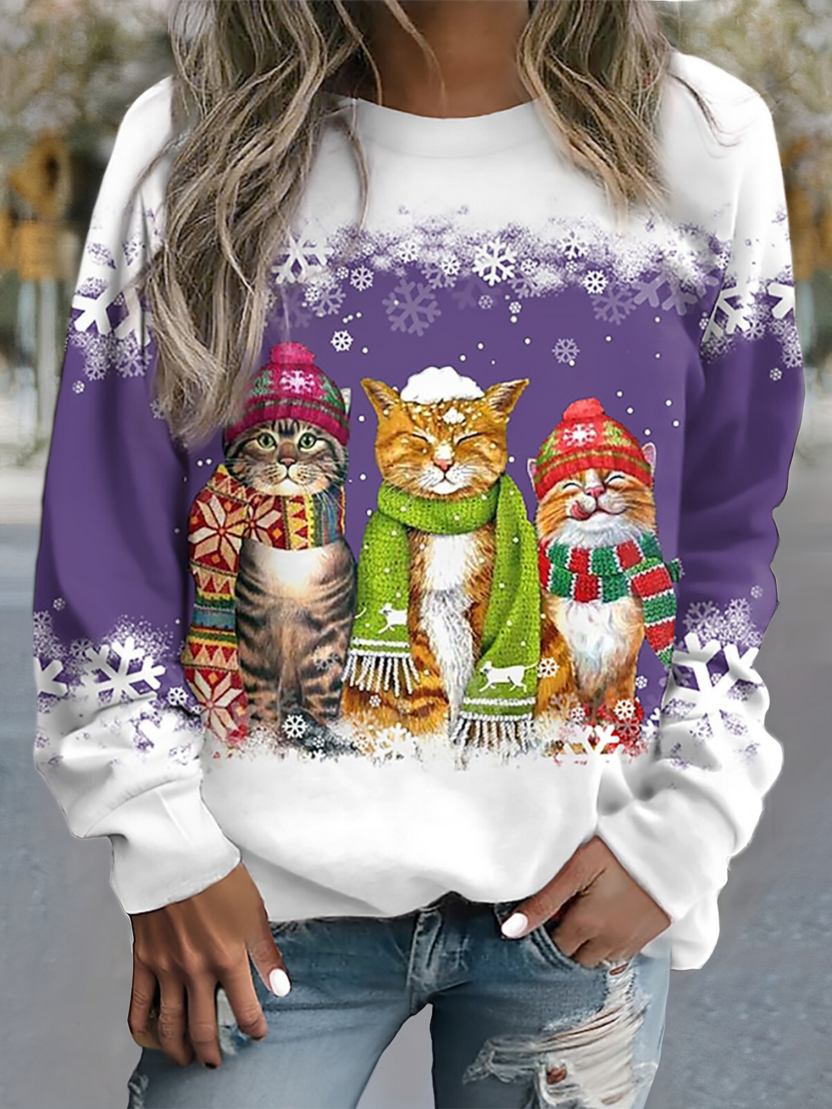 Variant image for Damen Wintertop Schneeball-Druck Weich Polyester-19