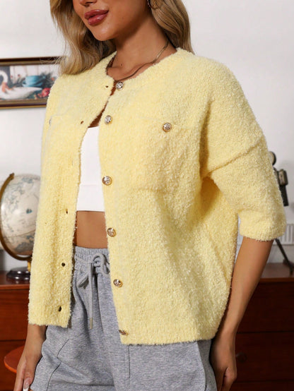 Damen-Cardigan, Knopfdesign, weiches Polyester-4