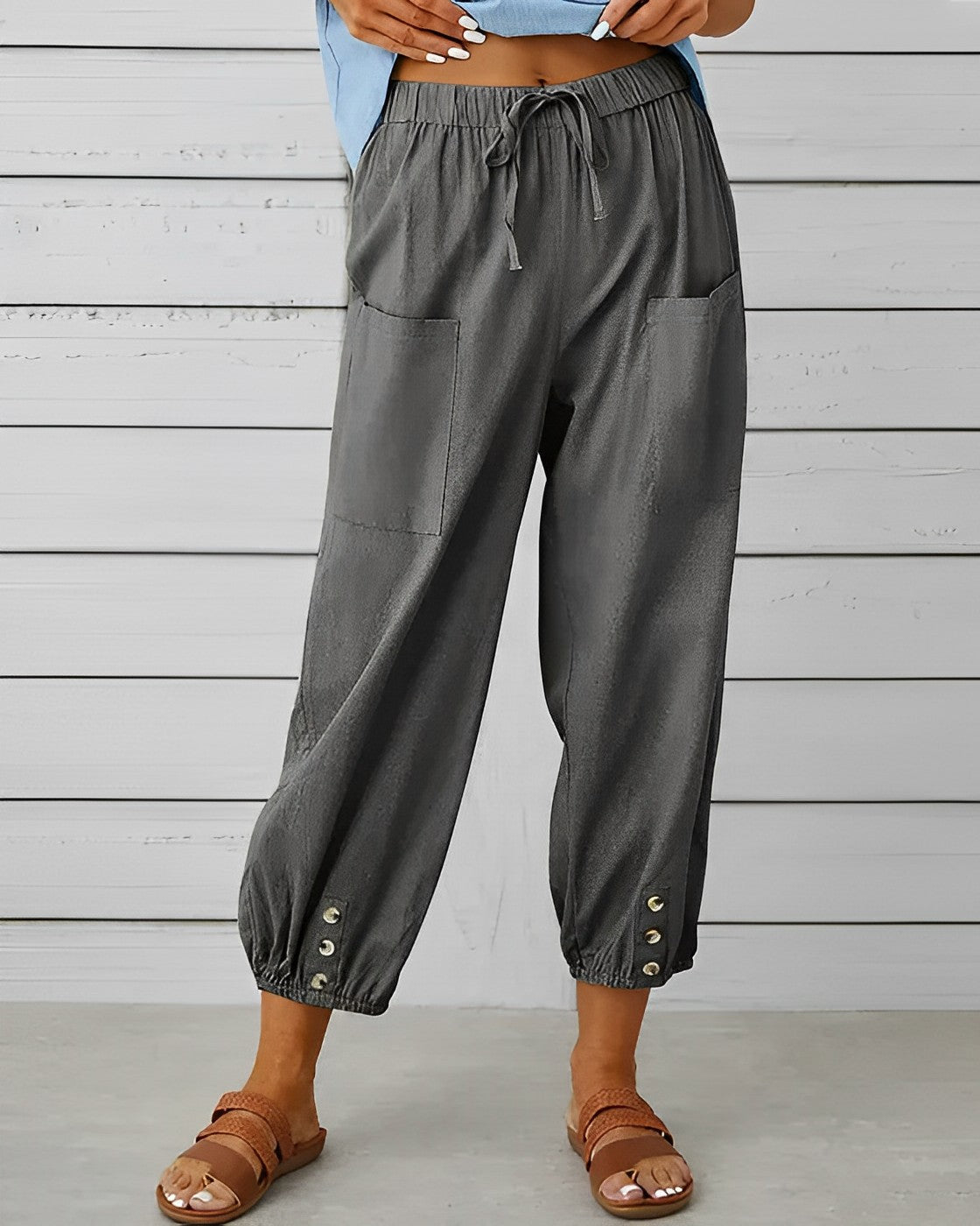 Variant image for Damen-Leinenhose, 7/8-Länge, Hoche Taille, mit Taschen-25