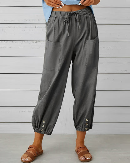 Variant image for Damen-Leinenhose, 7/8-Länge, Hoche Taille, mit Taschen-25