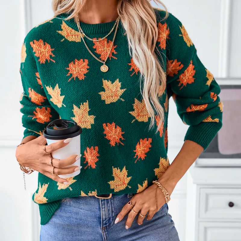 Damen-Strickpullover, mit Blattmuster aus weicher Qualität-3