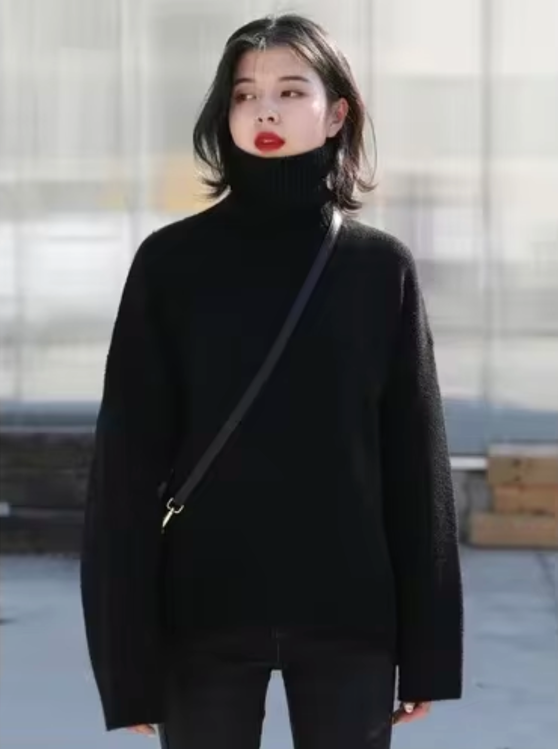 Damen-Strickpullover mit Rollkragen aus weicher Baumwolle – monochromes Design mit breiter Passform für Herbst und Winter 2