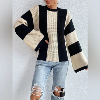 Damen-Strickpullover, Rollkragen, gestreiftes weiches Material-4
