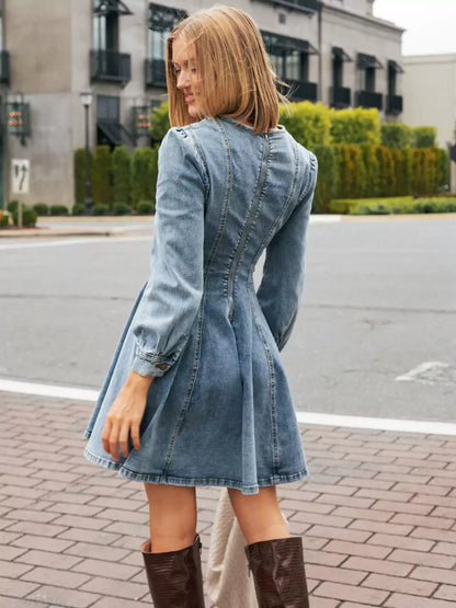 Damen-Minikleid, ausgestellter Denim-3