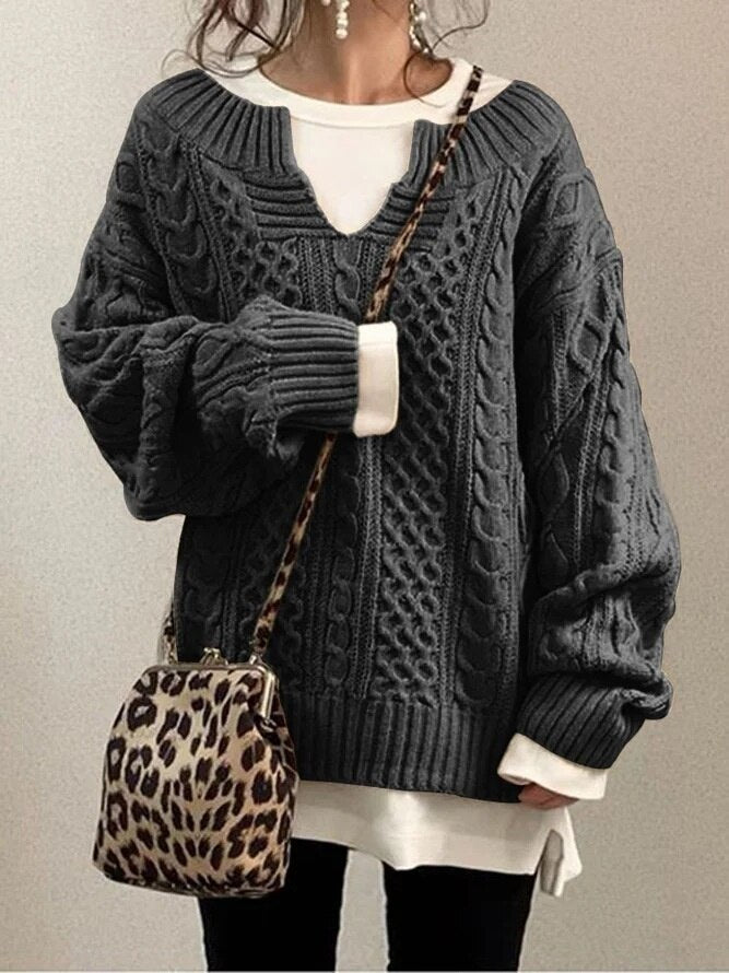 Damen-Zopf-Strickpullover, oversized Acryl-3