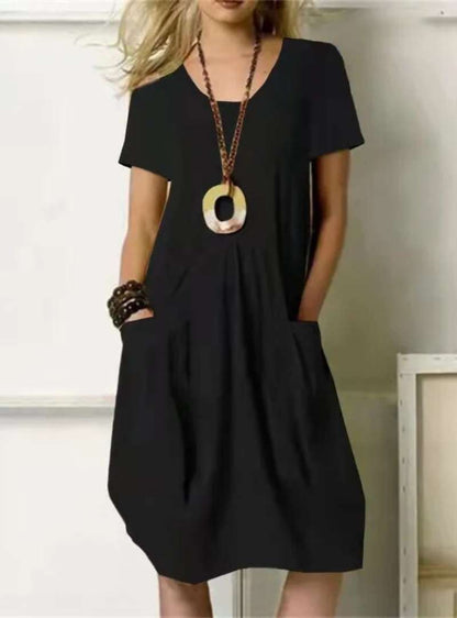 Knielanges Damenkleid mit O-Ausschnitt und Taschen aus 100% Polyester-2