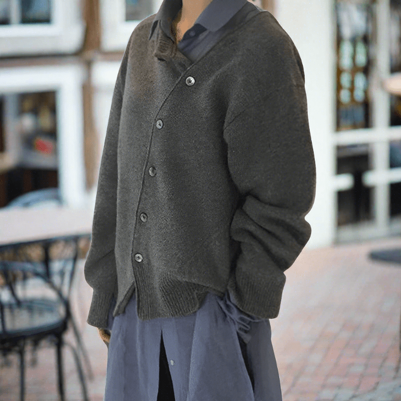 Lange Strickjacke Damen Weiches Material Knopfdesign-4