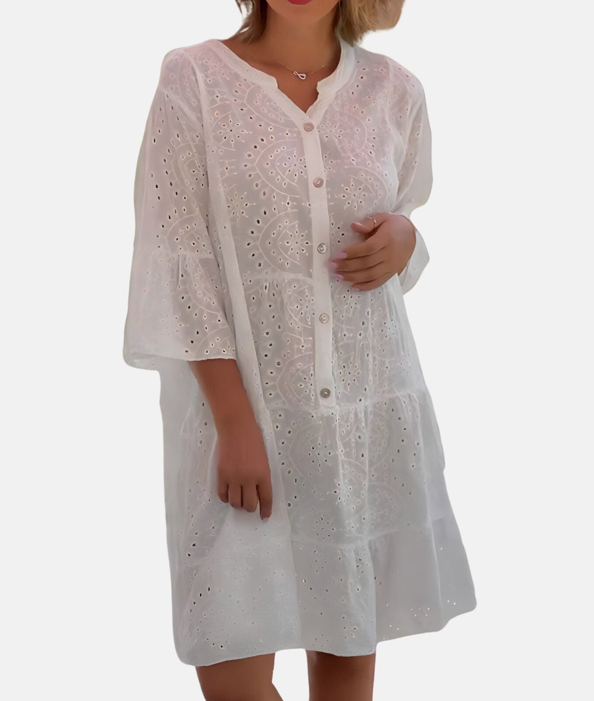 Schöne Damenkleider mit Augenstickerei, leichter Polyester-4