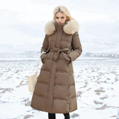 Lange Damen-Winterjacke mit Kunstfellkragen – hochwertiger Stoff für kalte Tage 1