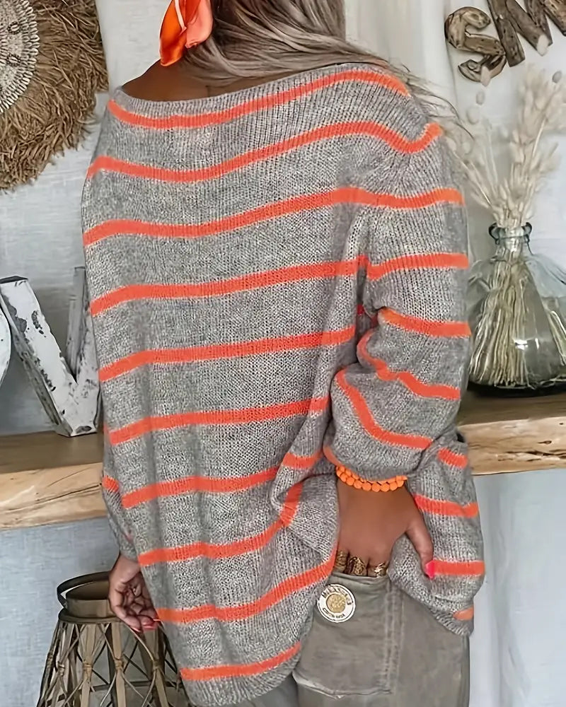 Damen-Pullover, gestreift, weiche Baumwollmischung-3