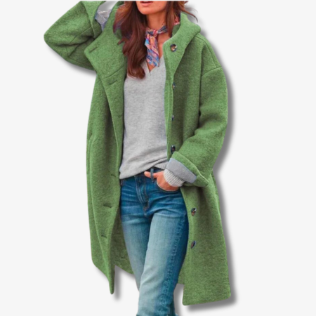 Langer Wintermantel Damen aus warmem Fleece mit elegantem Design und Knöpfe 1