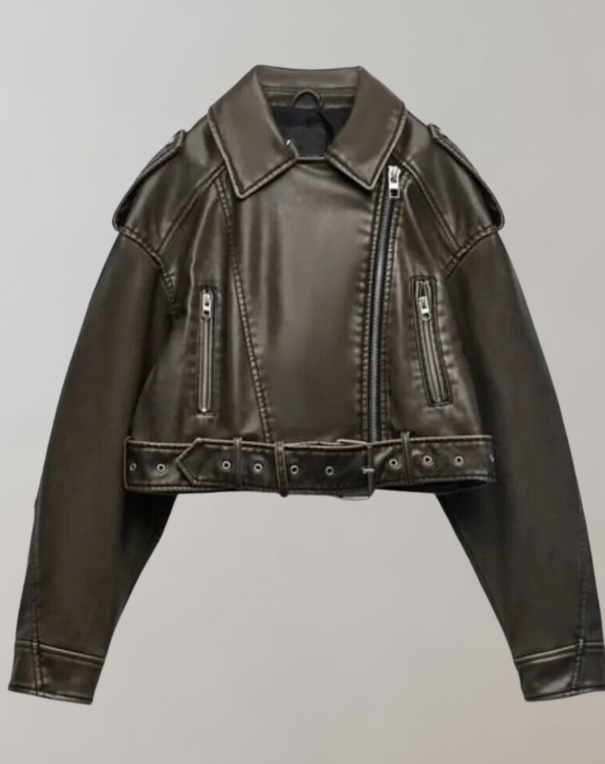 Damenjacke Oversized Vintage Synthetikleder-2