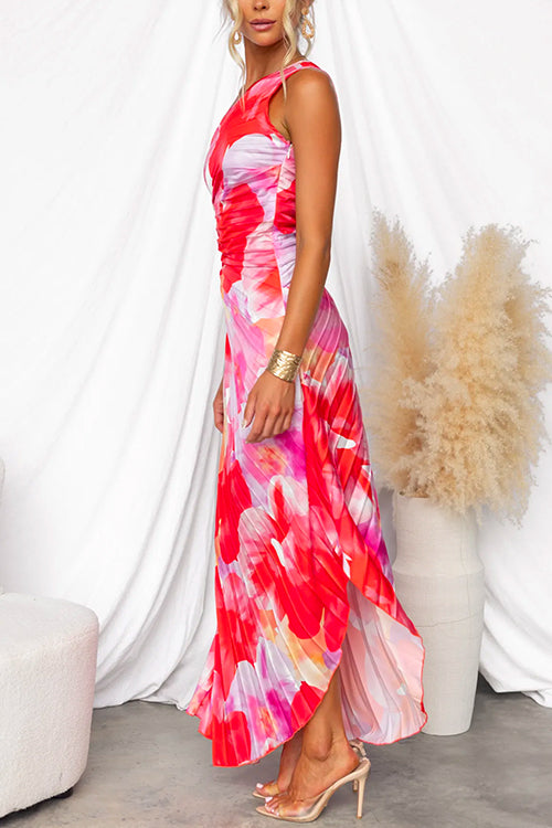 Damen-Sommerkleid, eine Schulter, plissiertes Polyester, für Mittsommer und Fest-3