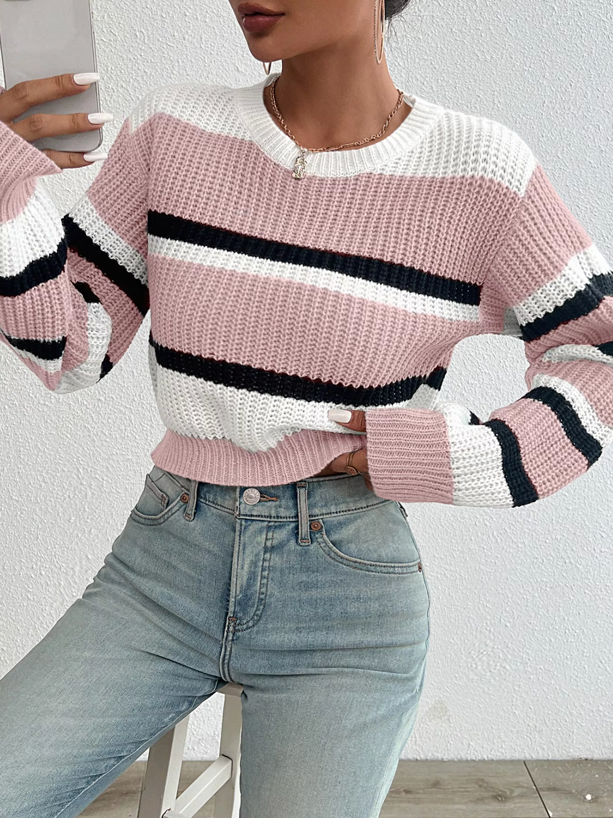 Variant image for Damen-Pullover, kurz, weit, Drop-Shoulder, hochwertiger Stoff-13