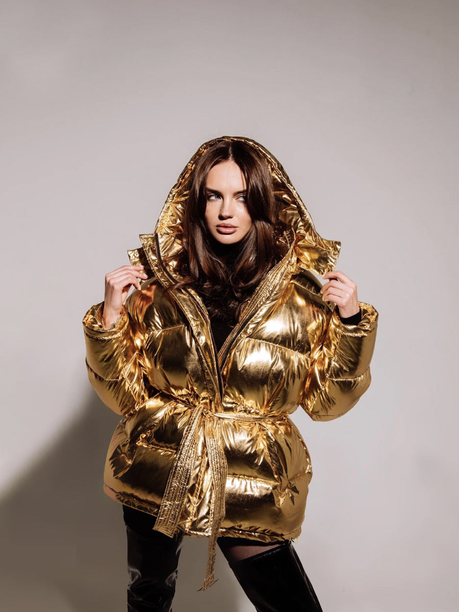 Damenjacke Glänzendes Kapuzen-Design Polyester für kalte Tage 4
