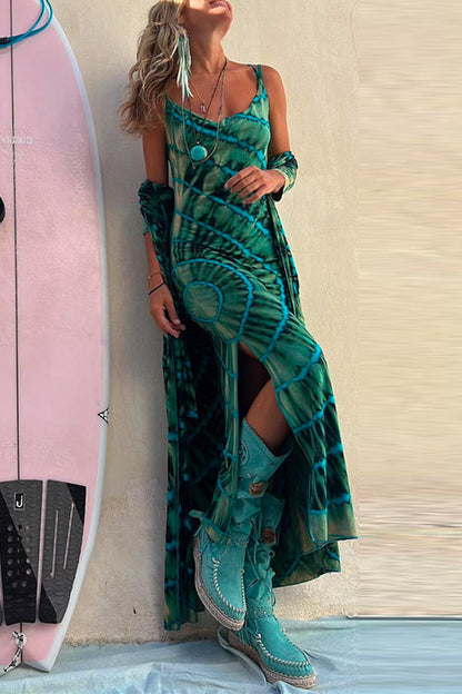 Maxikleid Damen Cami Stil Batik für Sommer - Langes Kleid aus Weiche Baumwolle und Polyester-3