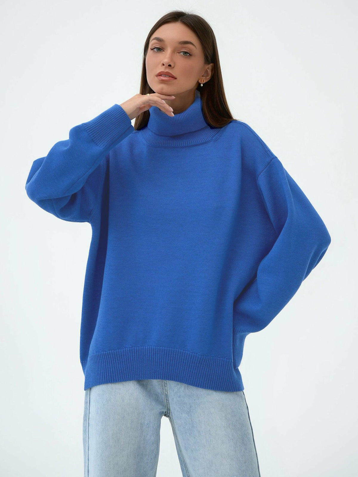 Damen-Rollkragen-Strickpullover, lockere Passform, Winter-6