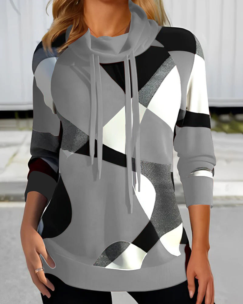 Damen-Hoodie Geometrisches Design Weiche Baumwolle-3