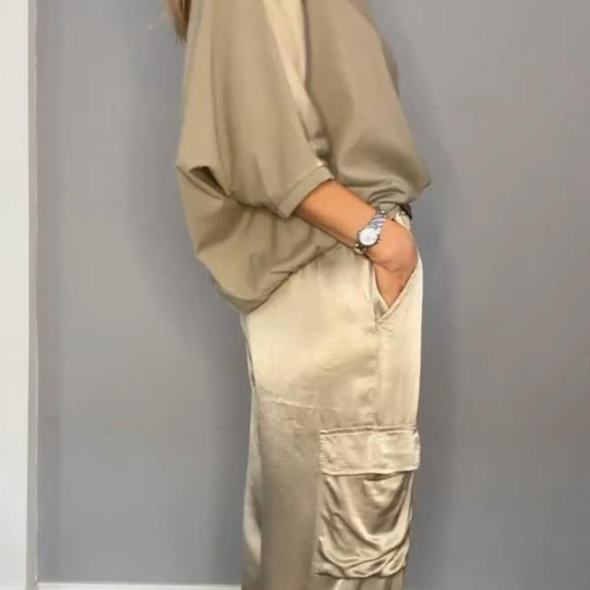Damen-Set aus Satinhose und Top, lässig, Satin-3