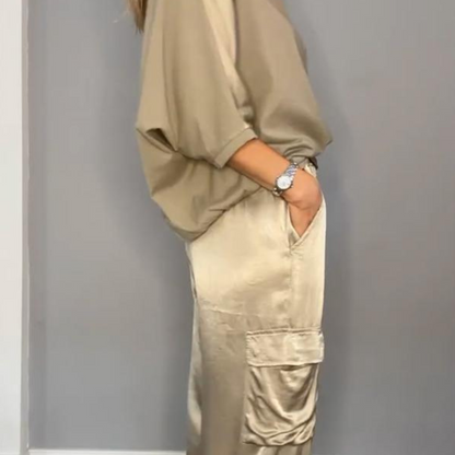 Damen-Set aus Satinhose und Top, lässig, Satin-3