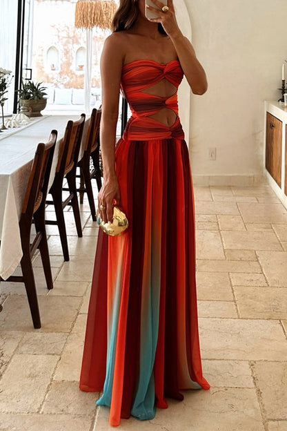 Damen-Maxikleid, Ausschnitt, Gedrehte Front, leichtes Netzstoff-3