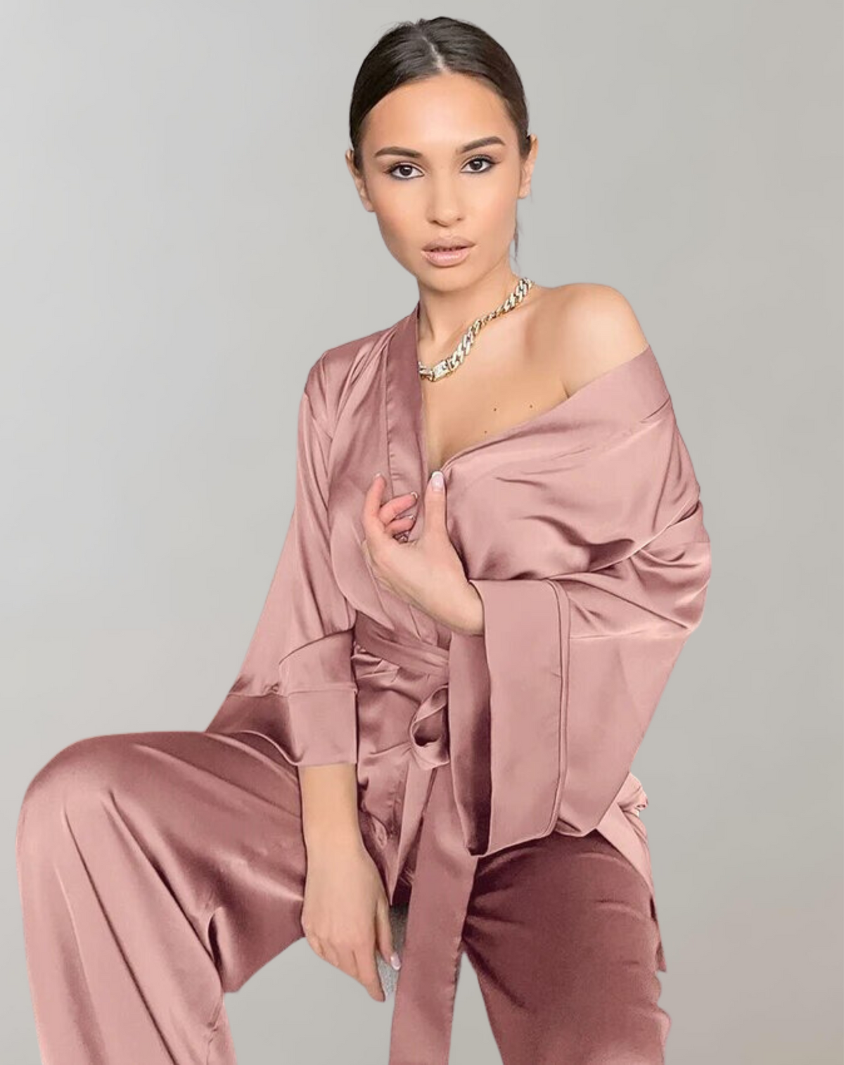 Damen-Pyjama-Set mit langem Bademantel und Nachtwäsche aus weichem Material-4