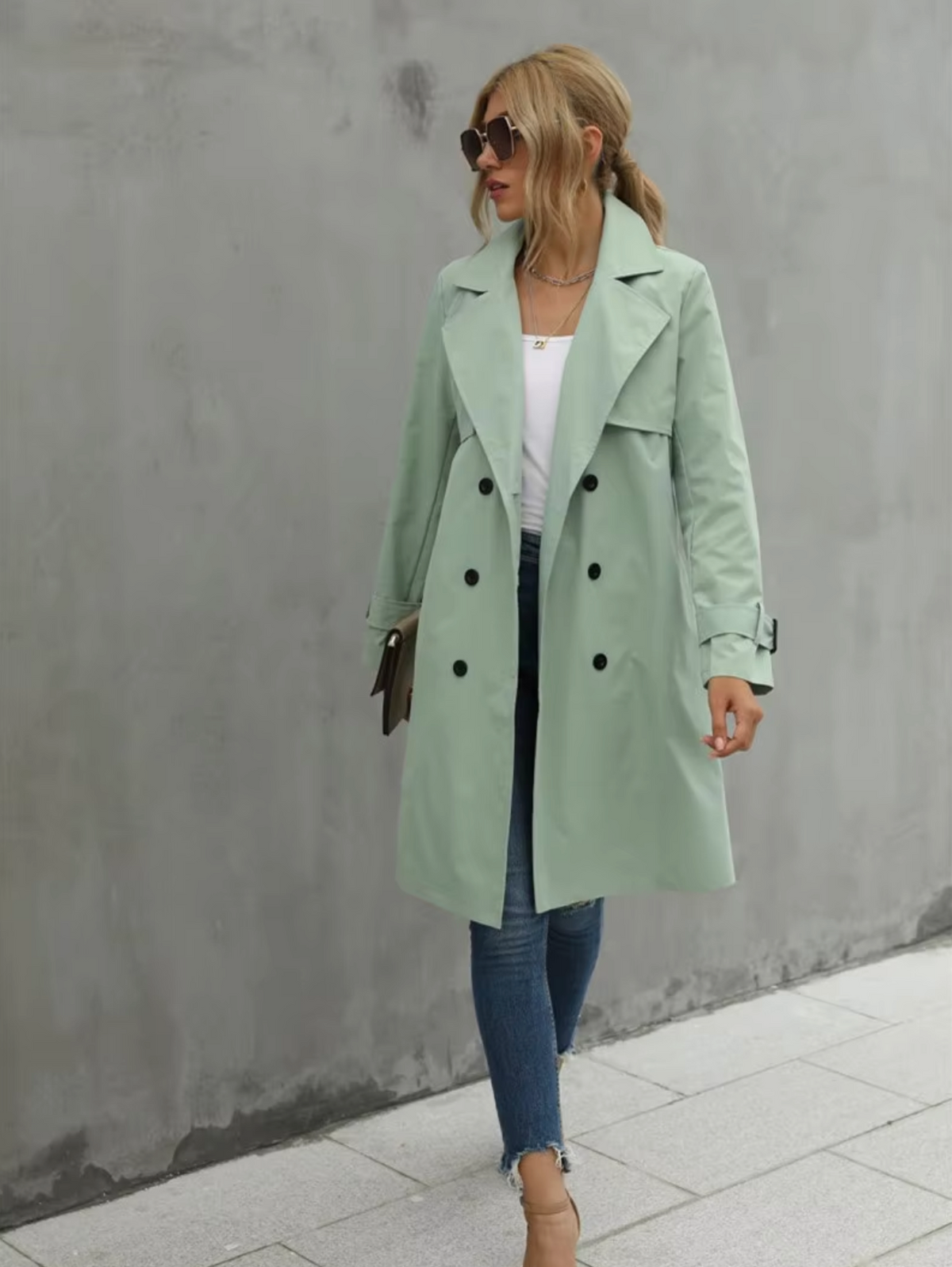 Damen-Trenchcoat, klassisches Design, Polyester, lange Ärmel-6