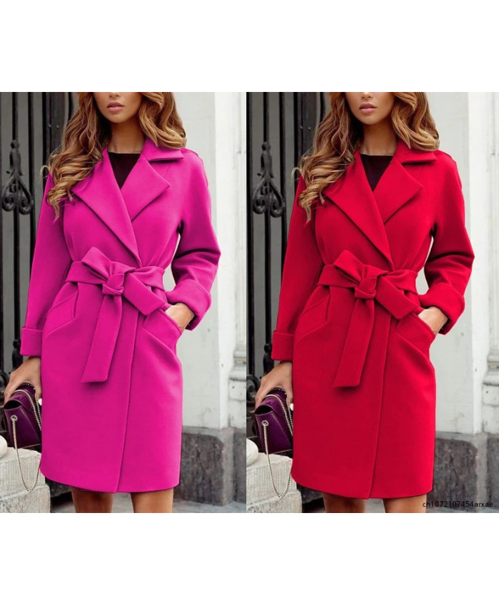 Damen-Trenchcoat mit Gürtel, wendbarer Kragen, Polyester, knielang-6