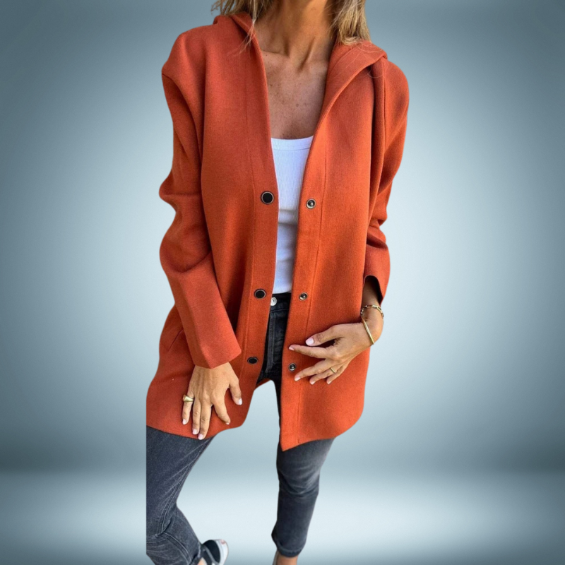 Damen-Mantel Lockerer Schnitt mit Kapuze Weiches Material-5