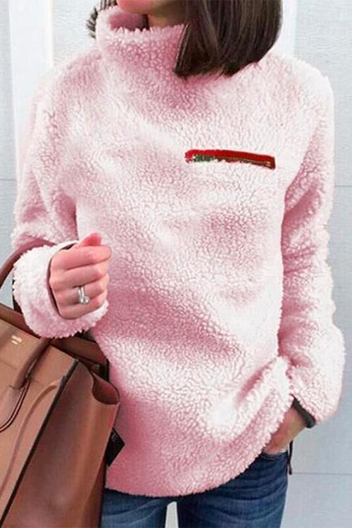 Damenpullover Langärmelig Rollkragen Reißverschluss Baumwolle Polyester-3