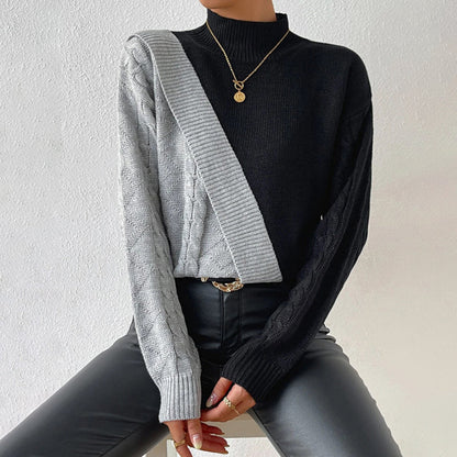 Damen-Strickpullover, langärmelig, halbhoher Kragen, weicher gemischter Stoff-4