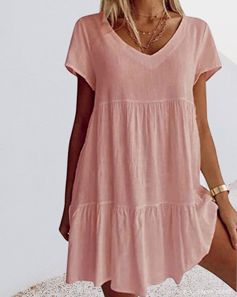 Damen-Freizeitkleid, lässig, Baumwolle, Mittlere, Länge-6
