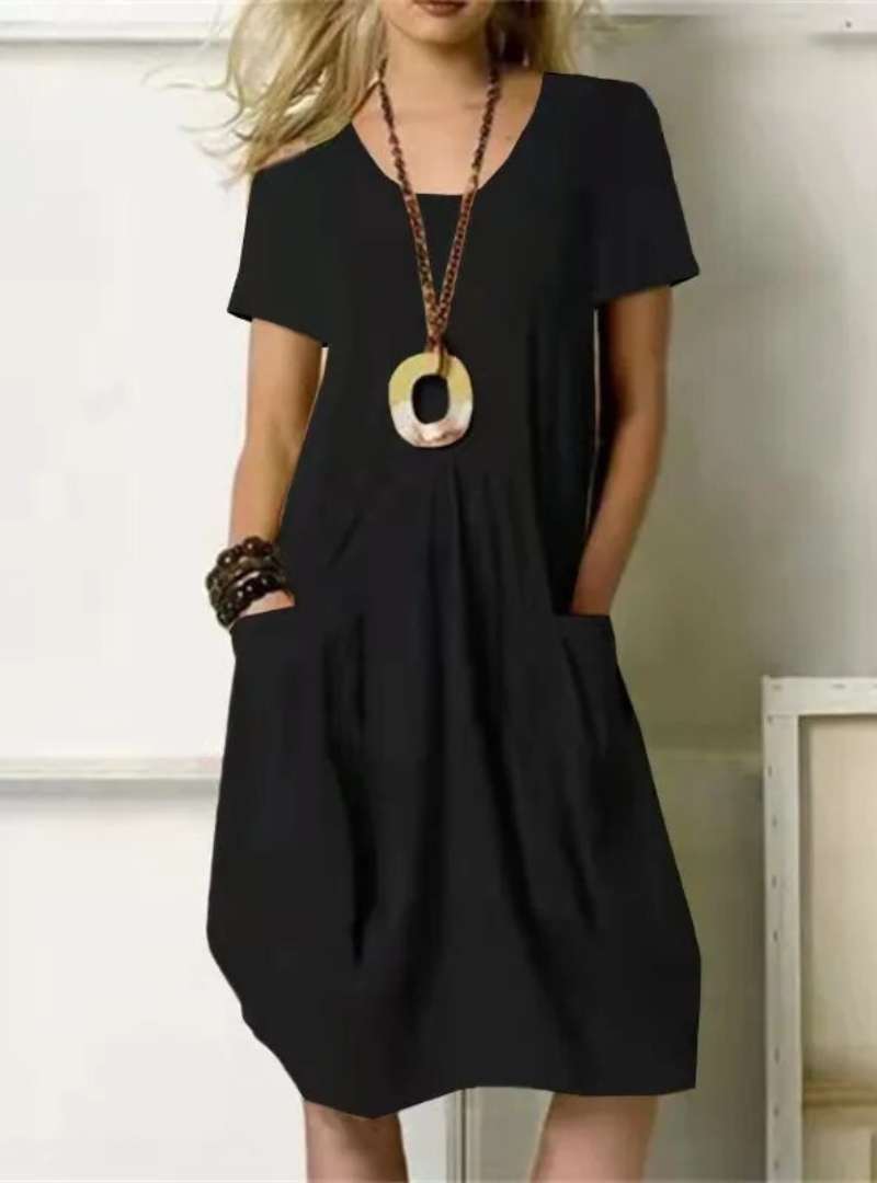 Variantenbild für knielanges Damenkleid mit Rundhalsausschnitt und Taschen aus 100% Polyester-7