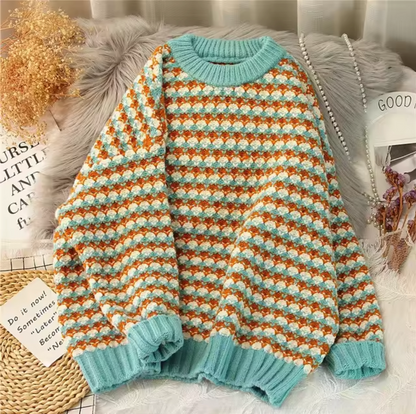 Damen Oversized Pullover Streifen Gestrickt-5
