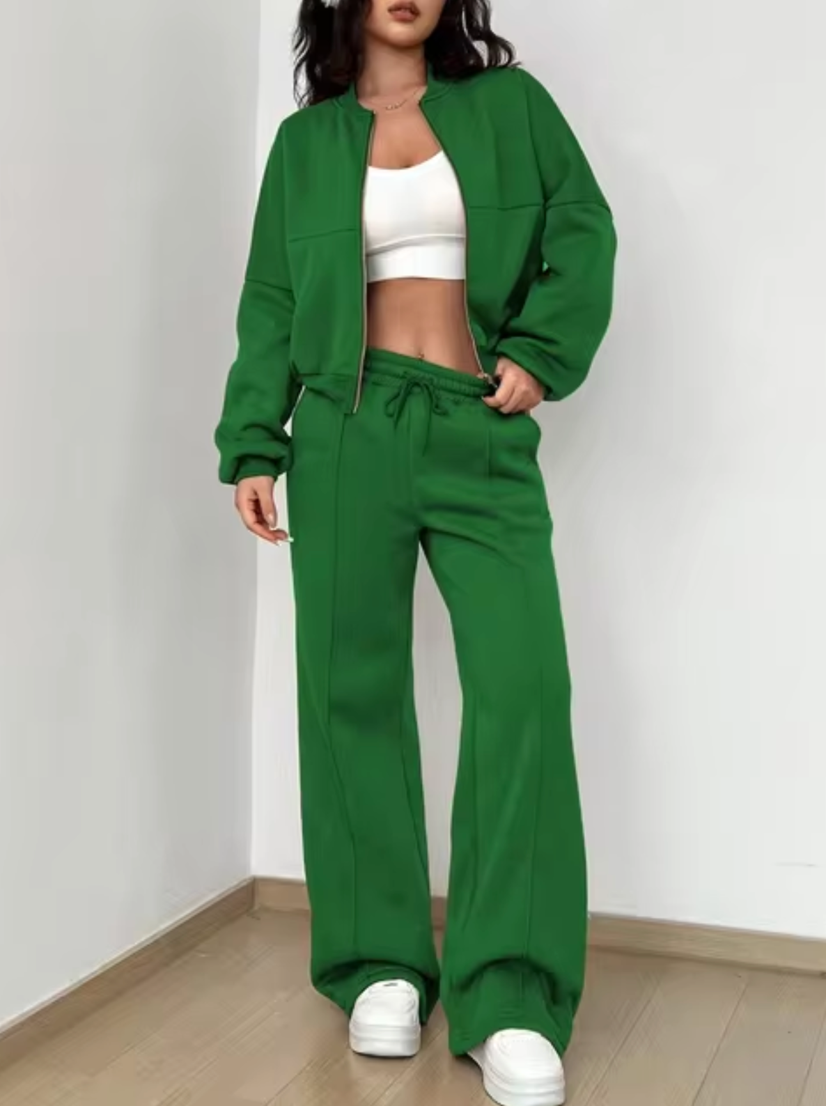 Damen-Bomberjacke und Hose, aus Baumwoll-Polyester, lässige Sportbekleidung, für Damen 10