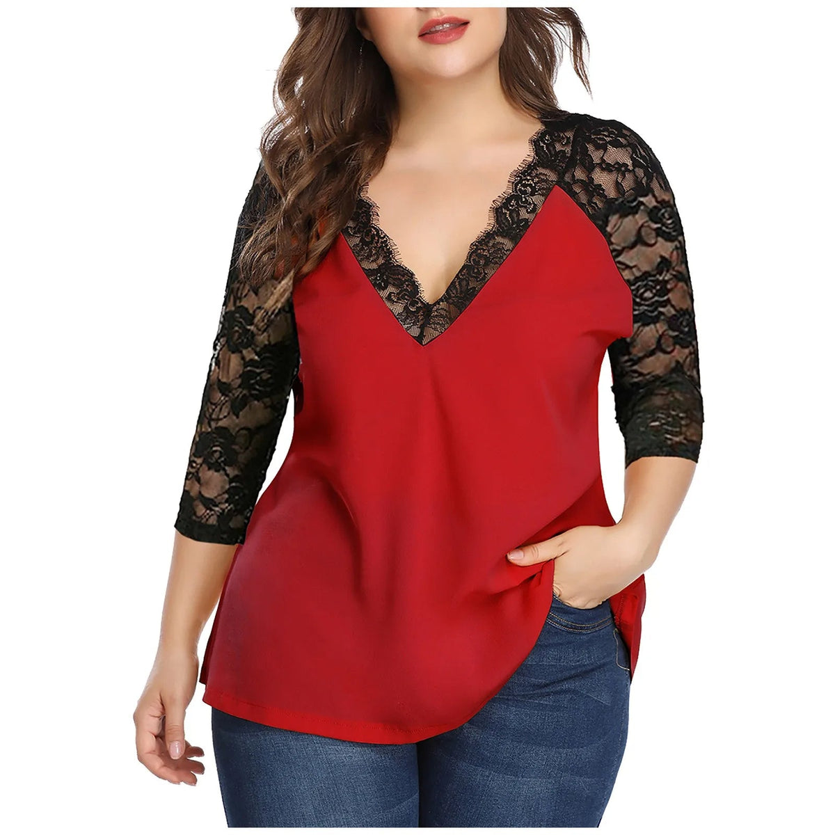 Plus-Size-Bluse, moderner Stil, Polyester, elegant komfortabel-3