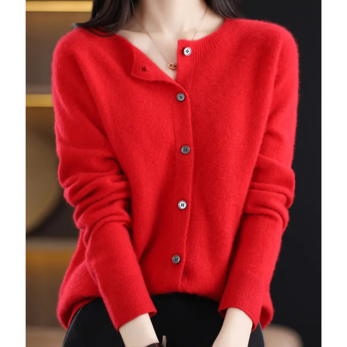 Variant image for Lange Strickjacke Damen Weiche Acrylmischung Rundhals-66