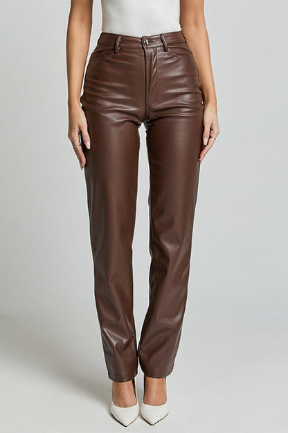Damen-Hose, hohe Taille, Synthetikleder-3