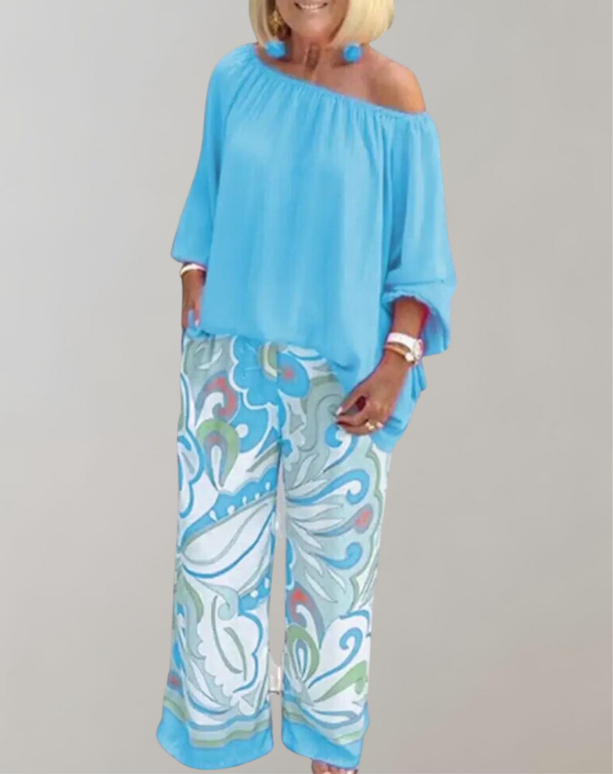 Variantenbild für Damen-Top und -Hose im lässigen Stil, 100% Baumwolle-3