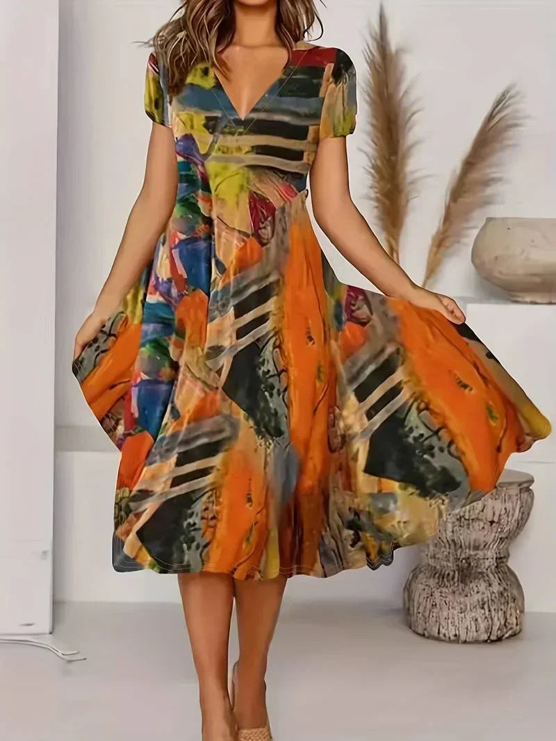 Damen-Sommerkleid, Boho, V-Ausschnitt, leichtes Material-1