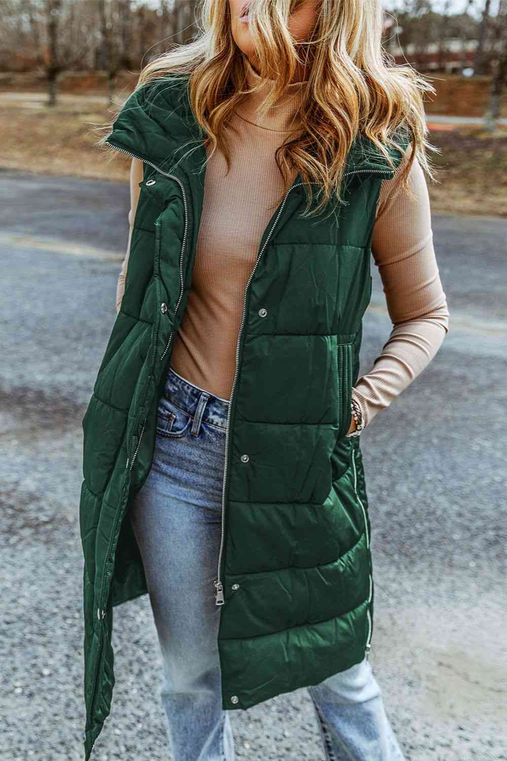 Damen-Mantel Lang Gepolsterte Kapuze Polyester-6
