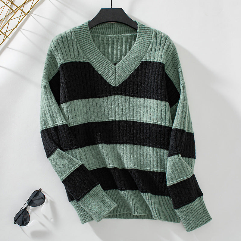 Variant image for Damen-Pullover, V-Ausschnitt, gestreift, lange Ärmel, weiche Faser-5