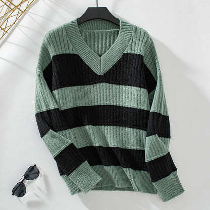 Variant image for Damen-Pullover, V-Ausschnitt, gestreift, lange Ärmel, weiche Faser-5