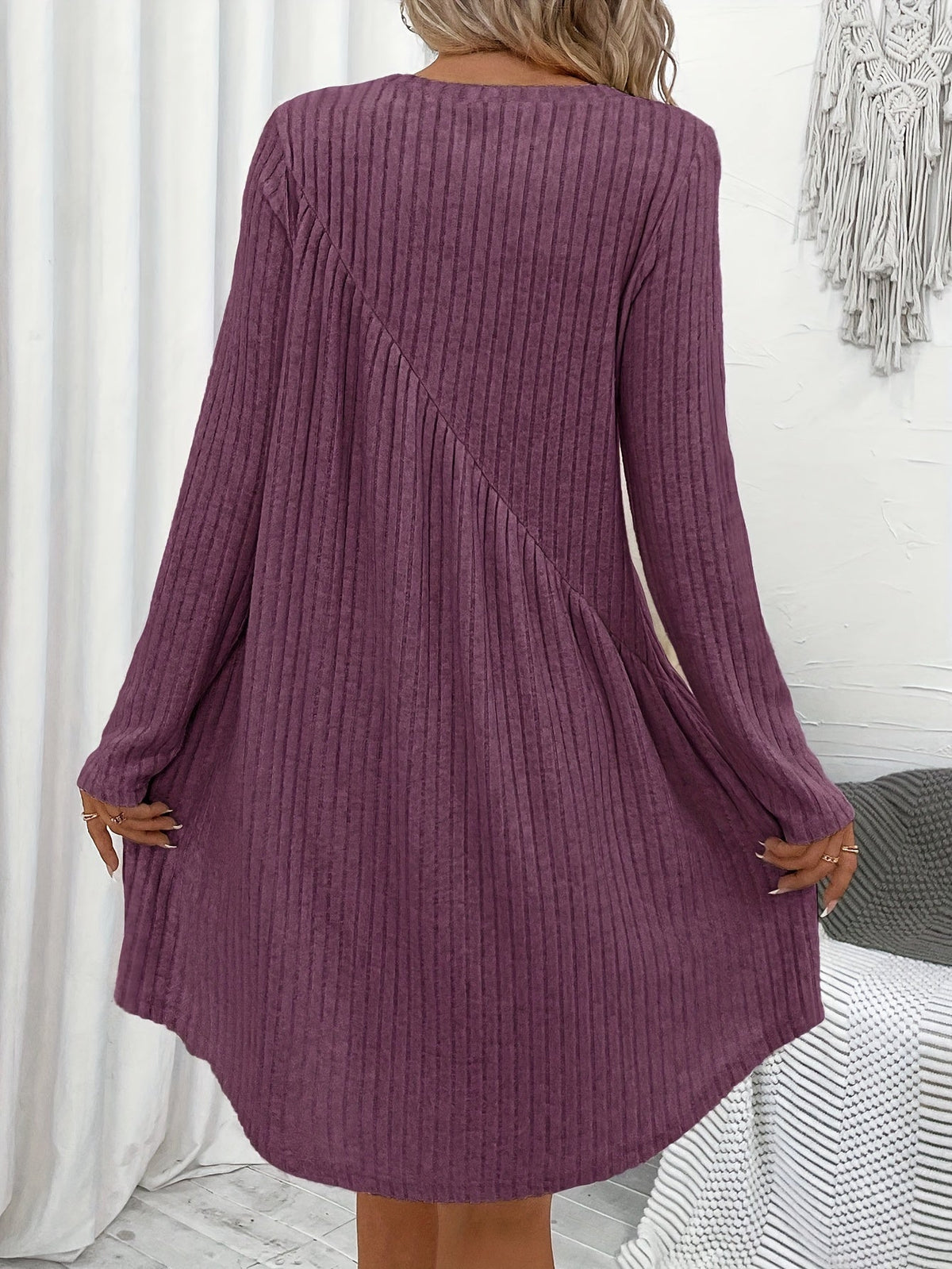 Damen-Basics-Kleid, asymmetrisch, Taille, gerippt, Material 5