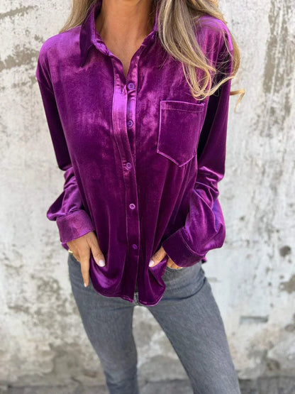 Variantenbild für Damenbluse aus Samt, im klassischen Stil, elegant, weich, aus 100 % Polyester-19