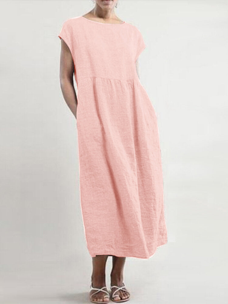 Maxikleid Damen Kurzarm Baumwolle Sommer Elegant-3