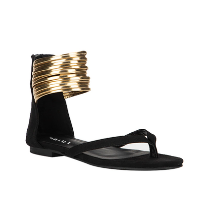 Damen-Gladiator-Sandalen, mit Knöchelriemen, Reißverschluss, Flock-3