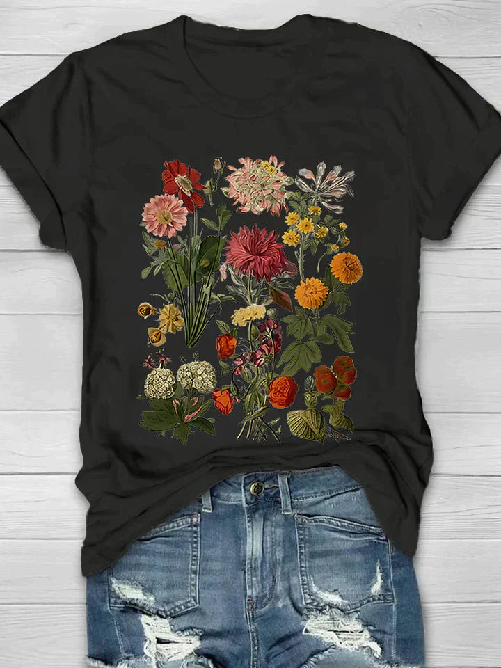 Variant image for Damen-T-Shirt, Vintage, Blumenmuster, weiche Baumwolle-1