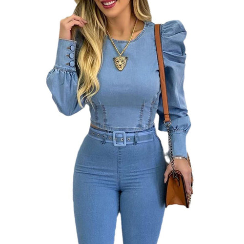Damen-Hemd, kurze Puffärmel, strapazierfähiger Denim-1